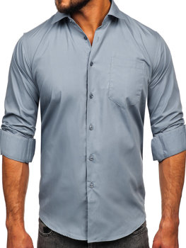 Antracytowa koszula męska elegancka z długim rękawem Denley M14