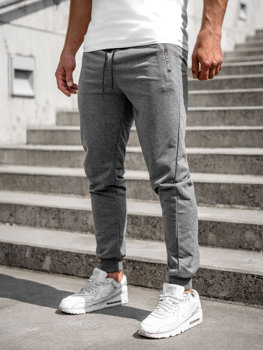Antracytowe spodnie męskie joggery dresowe Denley JX5003A