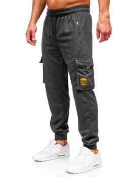 Antracytowre bojówki spodnie męskie joggery dresowe Denley JX6359