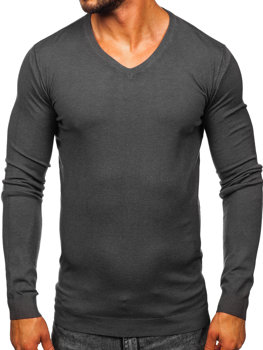 Antracytowy sweter męski w serek Denley MMB601