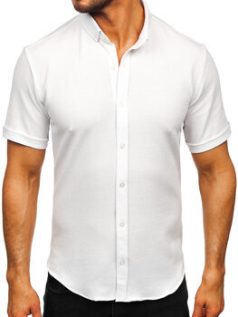 Biała muślinowa koszula męska z krótkim rękawem Denley 2013