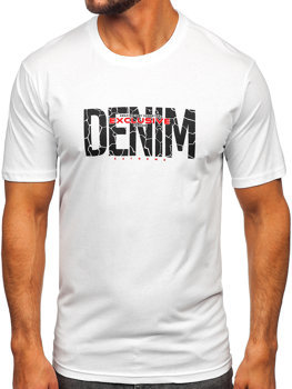 Biały bawełniany t-shirt męski z nadrukiem Denley 14746