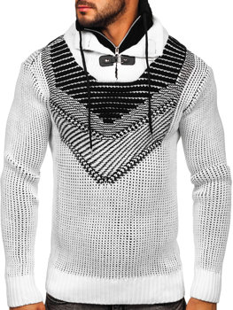 Biały gruby sweter męski ze stójką Denley 2027