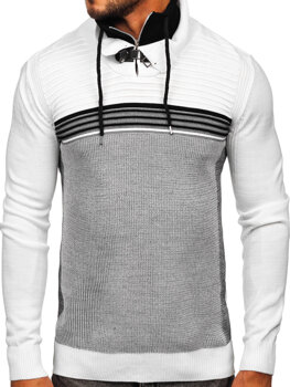 Biały sweter męski ze stójką Denley 1051