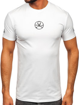 Biały t-shirt męski z nadrukiem Denley MT3040