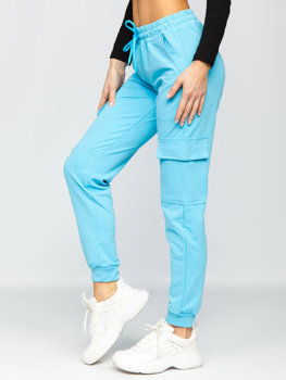 Błękitne bojówki spodnie dresowe damskie Denley HW2516C