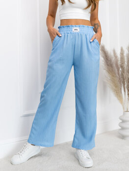 Błękitne materiałowe szerokie spodnie damskie Denley W7961