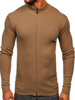 Camelowy bawełniany sweter męski rozpinany Denley W6-18089