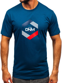 Ciemnoniebieski bawełniany t-shirt męski z nadrukiem Denley 14741