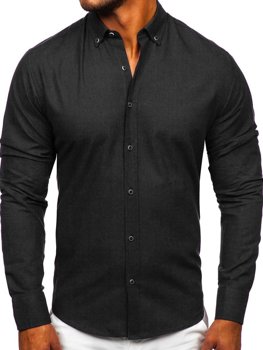 Czarna bawełniana koszula męska z długim rękawem Bolf 20701