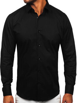 Czarna koszula męska elegancka bawełniania z długim rękawem slim fit Denley TSM14
