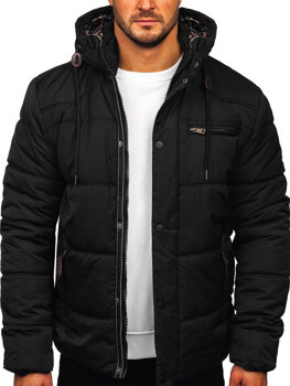 Czarna pikowana kurtka męska zimowa Denley EX2123