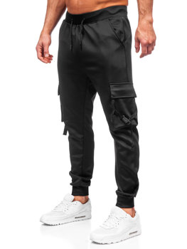 Czarne bojówki spodnie męskie joggery dresowe Denley 8K1118