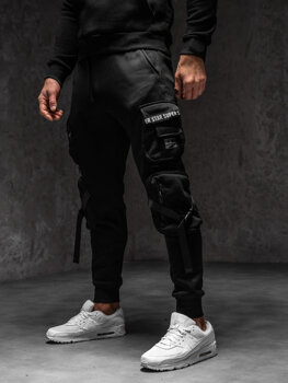 Czarne bojówki spodnie męskie joggery dresowe Denley HSS017B