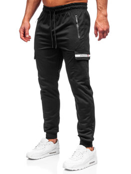 Czarne bojówki spodnie męskie joggery dresowe Denley JX5063