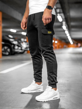 Czarne grube bojówki spodnie męskie joggery dresowe Denley JX8709A