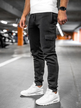 Czarne grube spodnie męskie bojówki joggery dresowe Denley JX326A