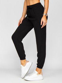 Czarne materiałowe spodnie joggery damskie Denley W7322