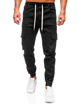 Czarne spodnie jeansowe joggery bojówki męskie Denley 8110