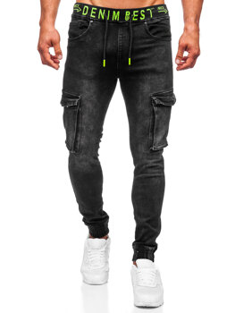 Czarne spodnie jeansowe joggery bojówki męskie Denley KA9582