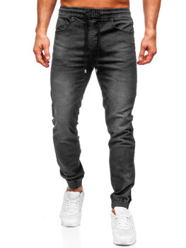 Czarne spodnie jeansowe joggery męskie Denley MP0275N