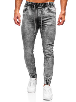 Czarne spodnie jeansowe joggery męskie Denley TF163