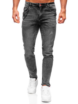 Czarne spodnie jeansowe męskie regular fit Denley HY1050