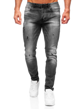 Czarne spodnie jeansowe męskie regular fit Denley MP008N