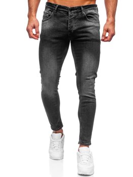 Czarne spodnie jeansowe męskie skinny fit Denley R927