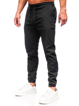 Czarne spodnie materiałowe joggery męskie Denley 0065