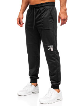 Czarne spodnie męskie joggery dresowe Denley JX6365
