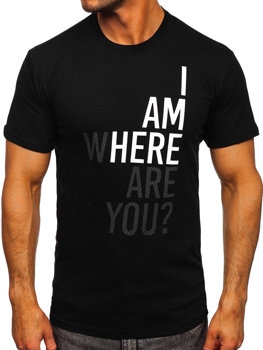 Czarny bawełniany t-shirt męski z nadrukiem Bolf 0404T