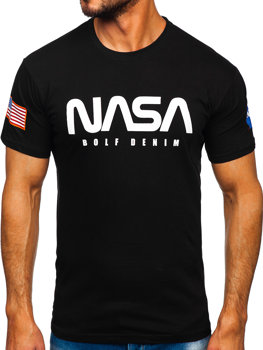 Czarny bawełniany t-shirt męski z nadrukiem Bolf 14401