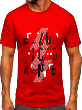 Czerwony bawełniany t-shirt męski z nadrukiem Denley 14752