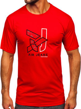 Czerwony bawełniany t-shirt męski z nadrukiem Denley 14769