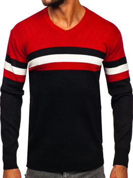 Czerwony sweter męski w serek Denley S8535