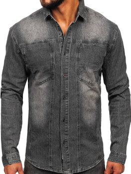 Grafitowa koszula męska jeansowa z długim rękawem Denley MC712G