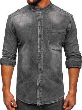 Grafitowa koszula męska jeansowa z długim rękawem Denley MC713G