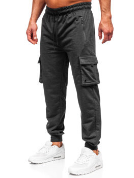 Grafitowe bojówki spodnie męskie joggery dresowe Denley JX6360