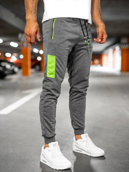 Grafitowe spodnie męskie joggery dresowe Denley K10139