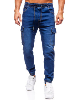 Granatowe spodnie jeansowe joggery bojówki męskie Denley 8123