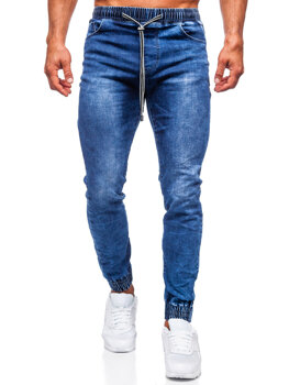 Granatowe spodnie jeansowe joggery męskie Denley TF228