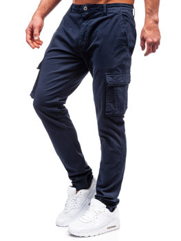 Granatowe spodnie materiałowe bojówki męskie Denley J700