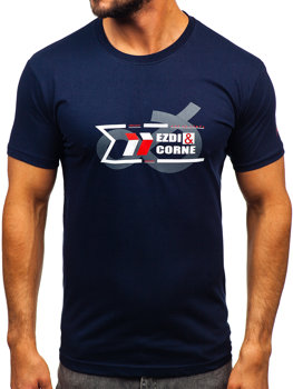 Granatowy bawełniany t-shirt męski z nadrukiem Denley 14736