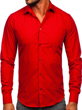 Koszula męska elegancka z długim rękawem ciemnoczerwona Bolf 1703