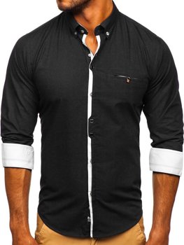 Koszula męska elegancka z długim rękawem czarna Bolf 7720