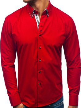 Koszula męska z długim rękawem czerwona Bolf 3762