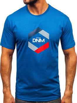 Niebieski bawełniany t-shirt męski z nadrukiem Denley 14741