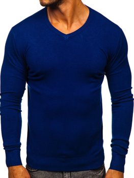 Niebieski sweter męski w serek Denley YY03