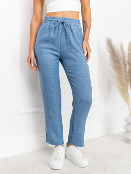 Niebieskie materiałowe spodnie damskie Denley W7965